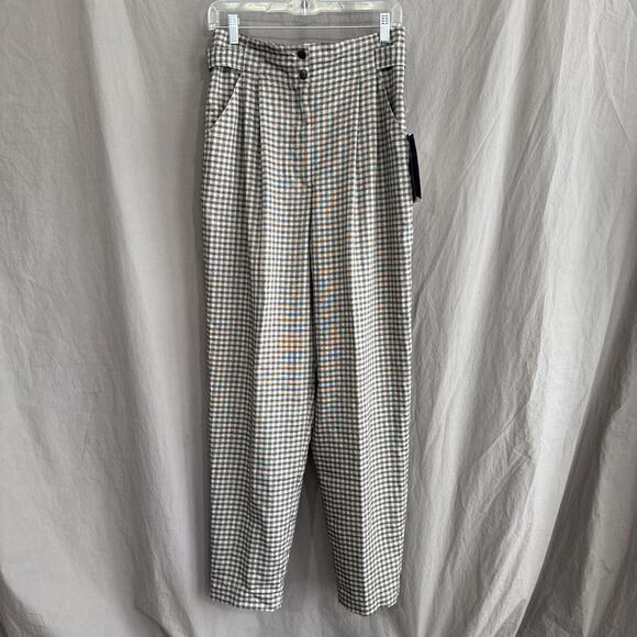 Vintage NWT Chaus Pleated High Waist Tapered Pants Gray Gingham 80s Size 12 - Picture 2 of 16